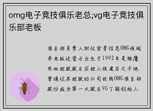 omg电子竞技俱乐老总;vg电子竞技俱乐部老板